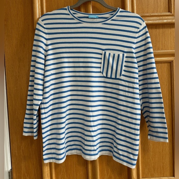J.McLaughlin Piper Sweater Blue & White Stripe Pocket Top | Size M - Picture 4 of 9